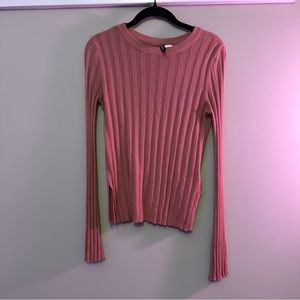 Rose Pink Ribbed Sweater with Extended Cuffs
